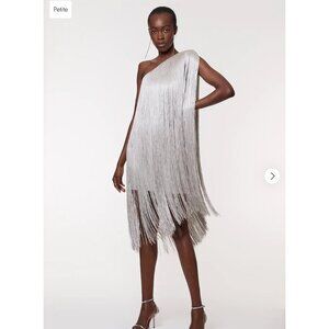 Karen Millen Women's Asymmetric Draped Fringe Mini Dress